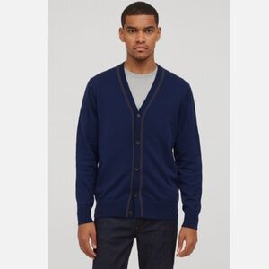 Banana Republic Mens Cardigan Sweater Knit Merino Wool Blend Navy Blue XL